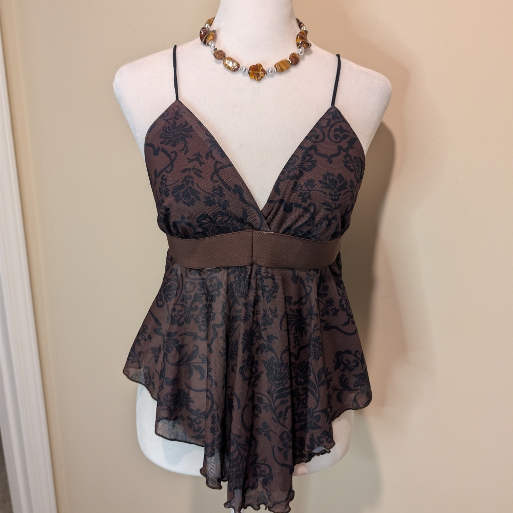 Romwe Hippie Brown Floral Asymmetrical Hanky Hem Cami Top - Picture 8 of 11